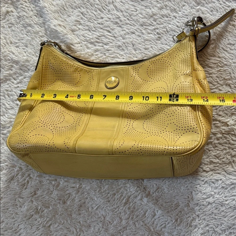 COACH Signature Stripe Convertible Hobo Bag YelowPerforated Leather F23241
